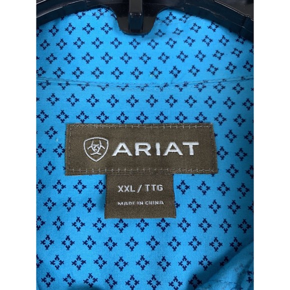 ARIAT Button Down Mens XXL Long Sleeve Geometric Rodeo Cowboy Turquoise Blue - Picture 2 of 8